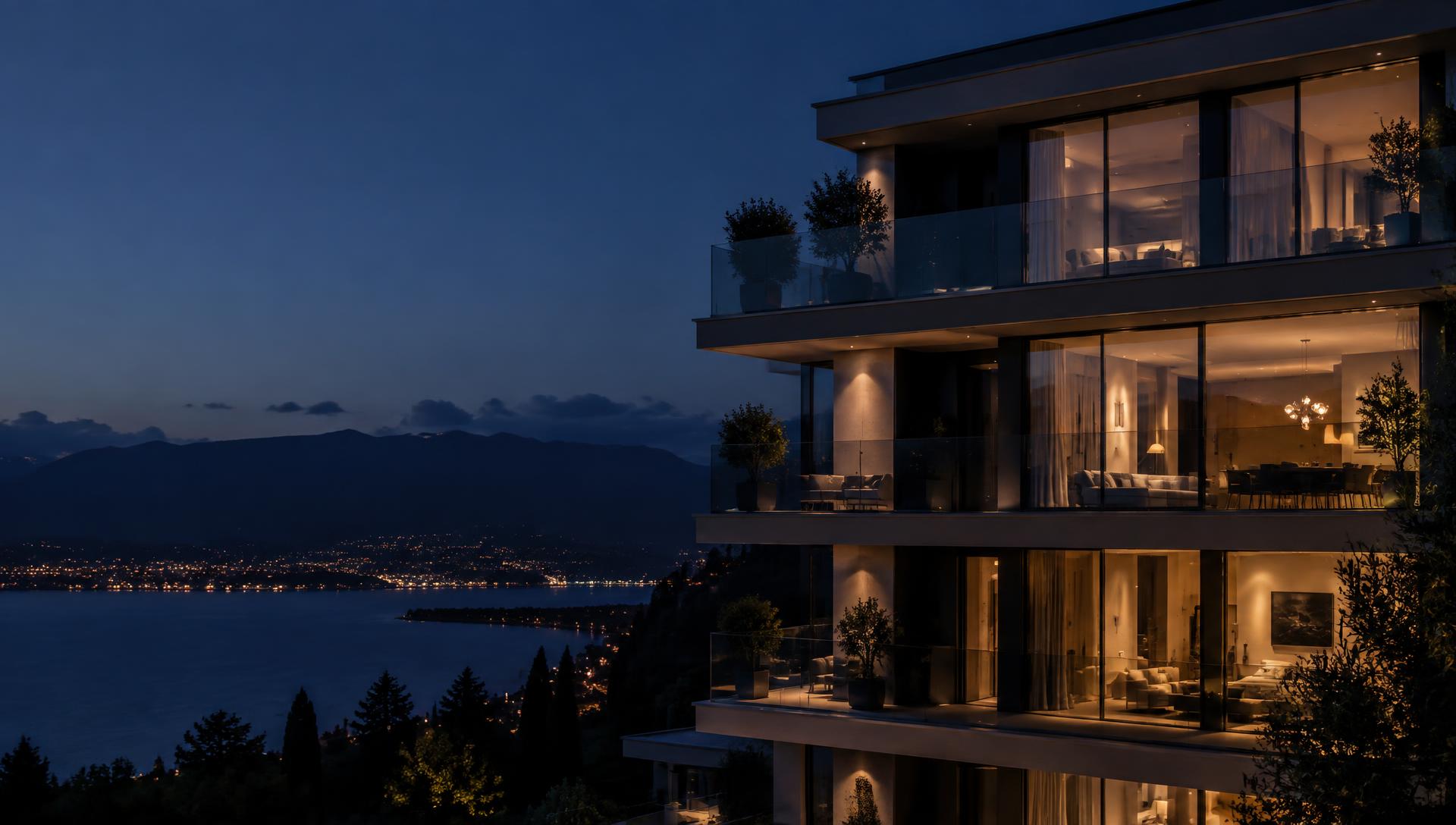 Modern residential architecture at dusk
